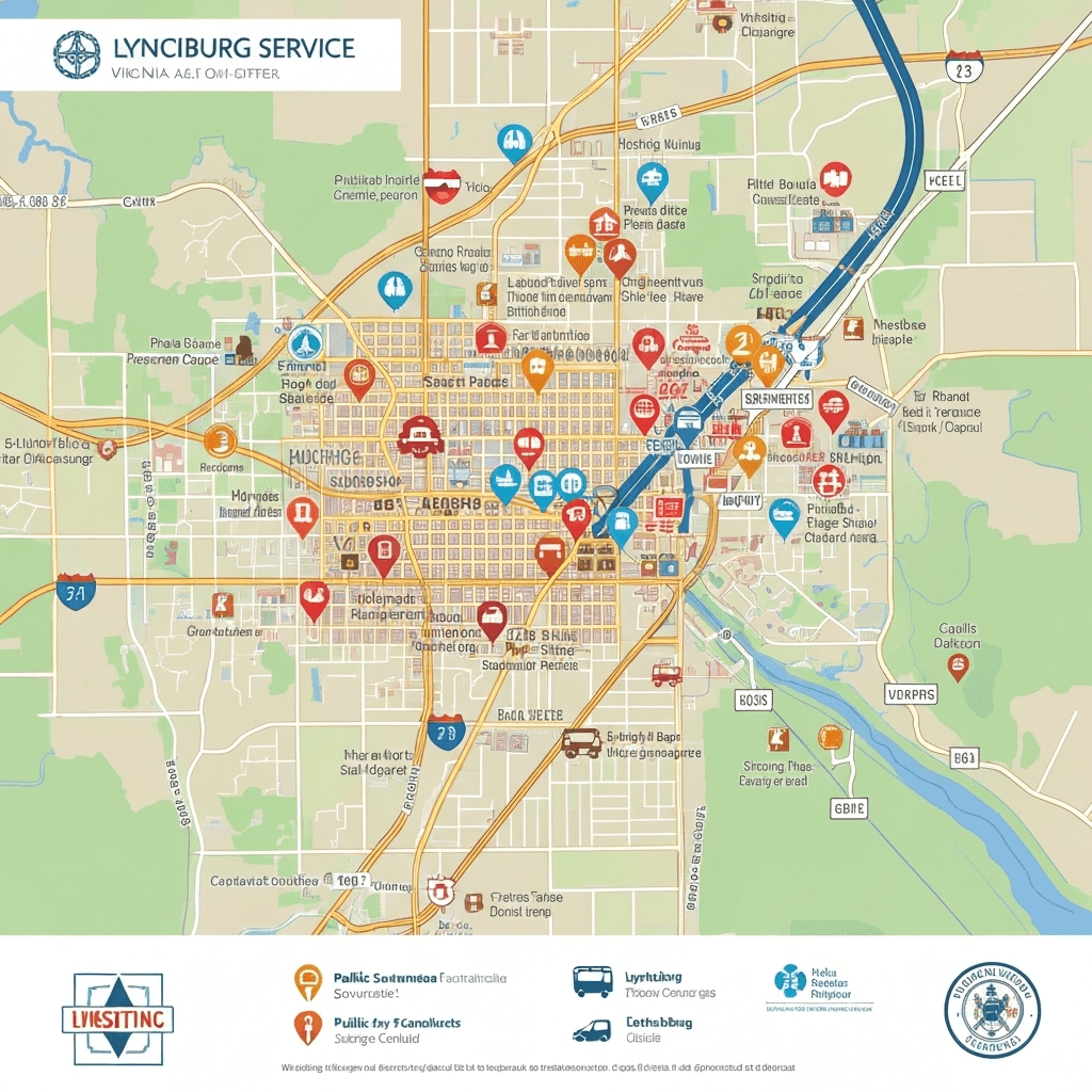 Lynchburg Virginia metropolitan area service map highlighting coverage zones