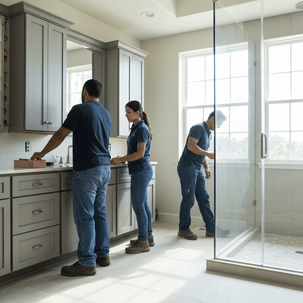 Professional remodeling contractors working on home renovation project